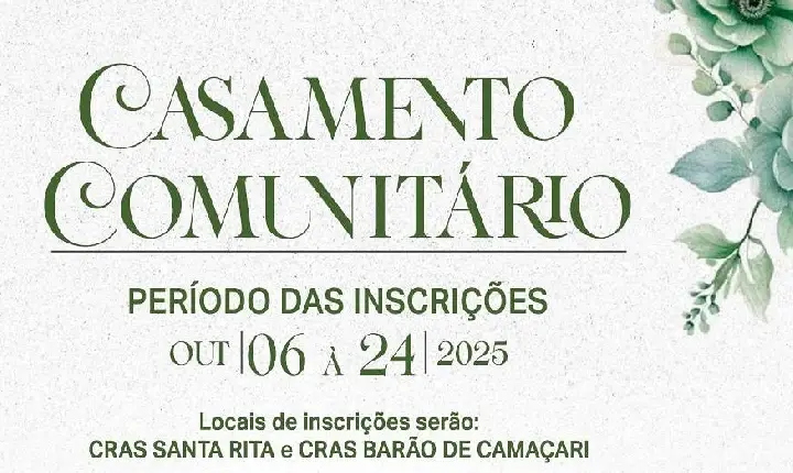 Casamento Comunitário tem prazo de inscrição prorrogado em Catu