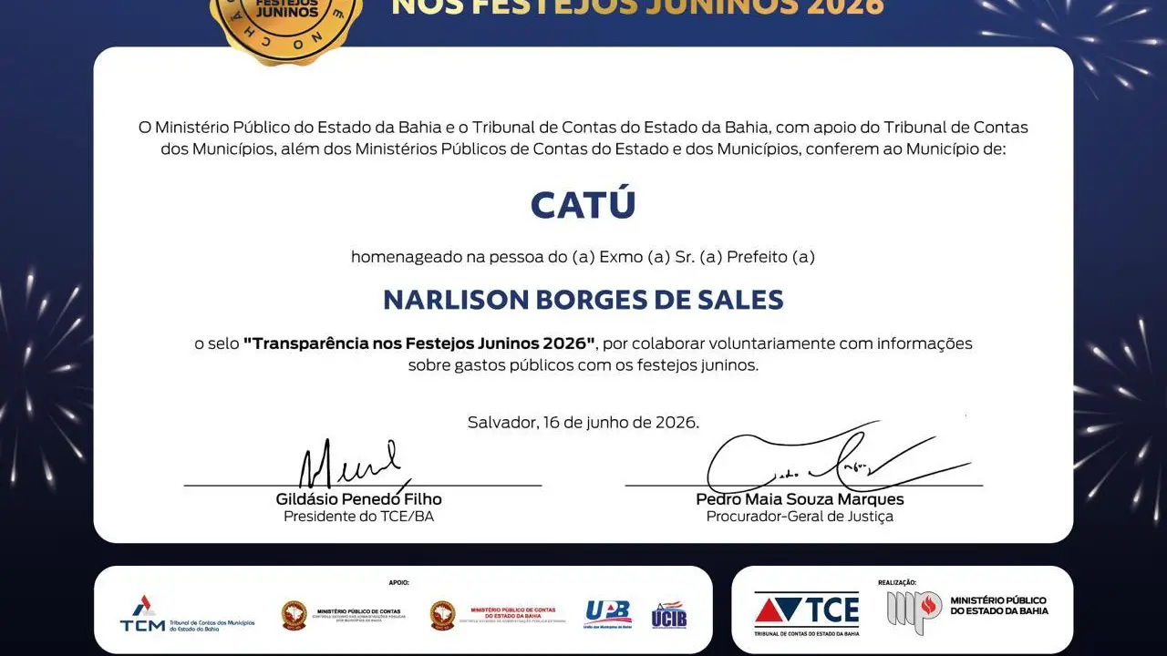 Catu conquista Certificado de Transparência nos Festejos Juninos 2026