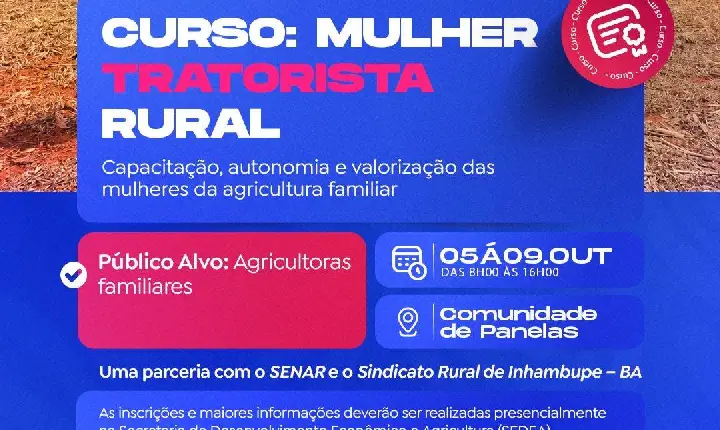 Catu promove curso “Mulher Tratorista Rural” em parceria com o SENAR