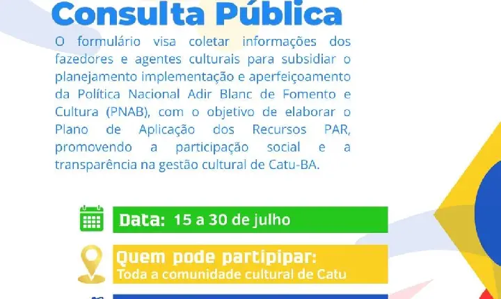 Prefeitura de Catu realiza consulta pública para fortalecer a cultura local através da Política Nacional Aldir Blanc