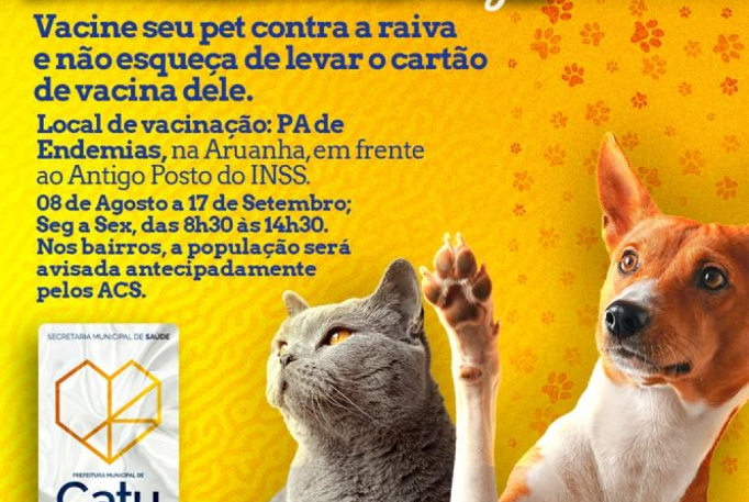 Secretaria de Saúde realizará Campanha de Vacinação Antirrábica- Confira o Calendário