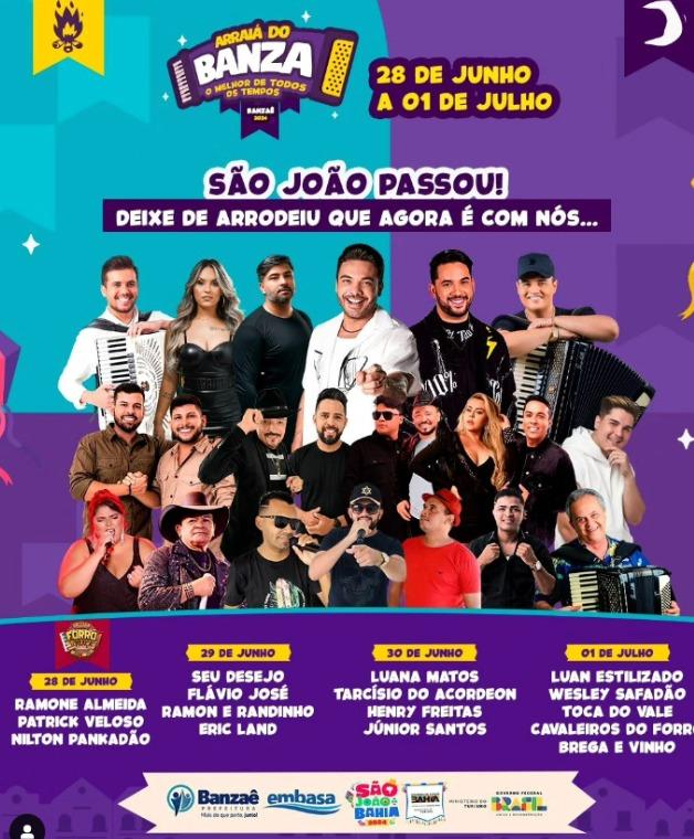ARRAIÁ DO BANZA 2024 DIVULGA PROGRAMAÇÃO OFICIAL