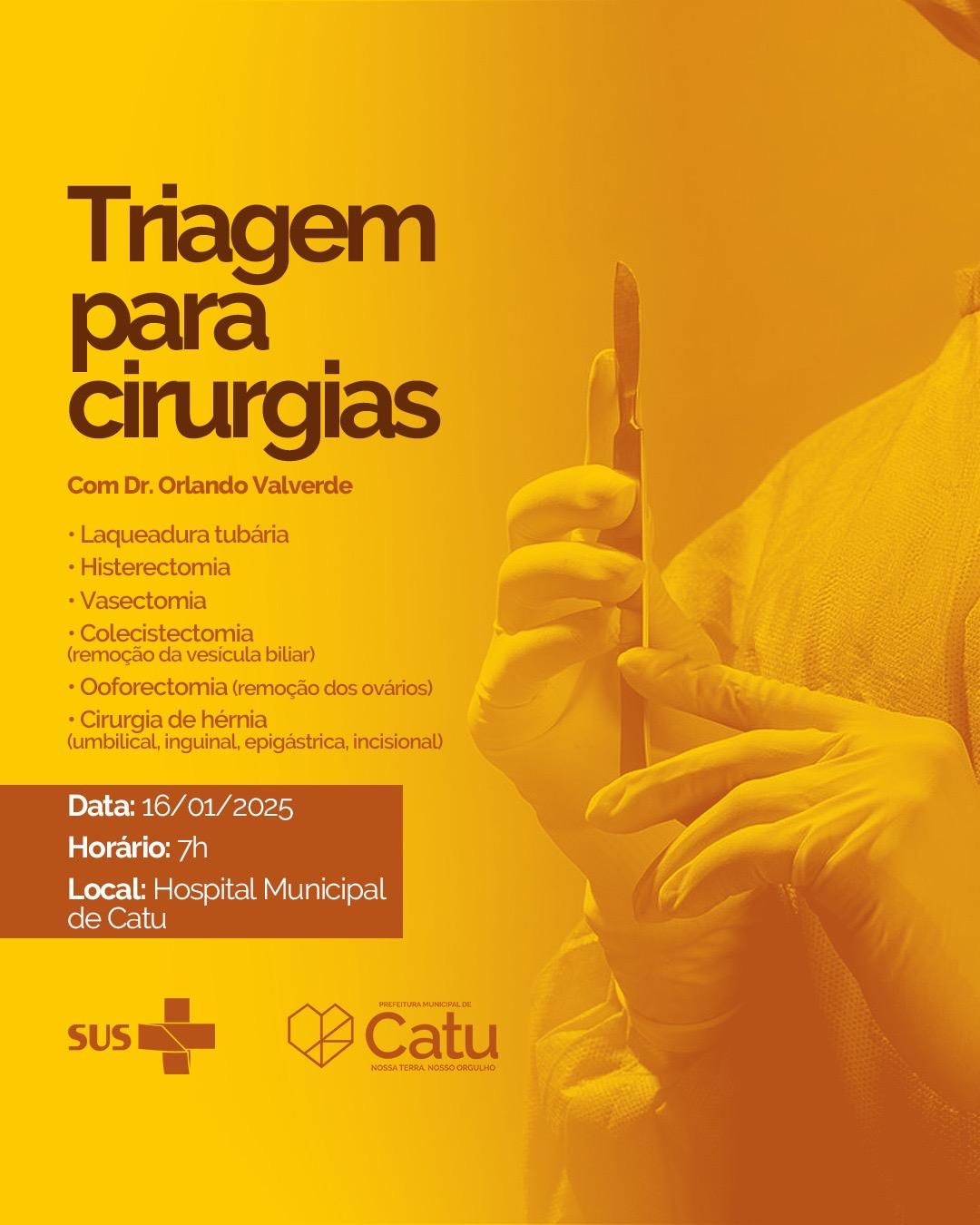Prefeitura Municipal de Catu anuncia triagem para cirurgias