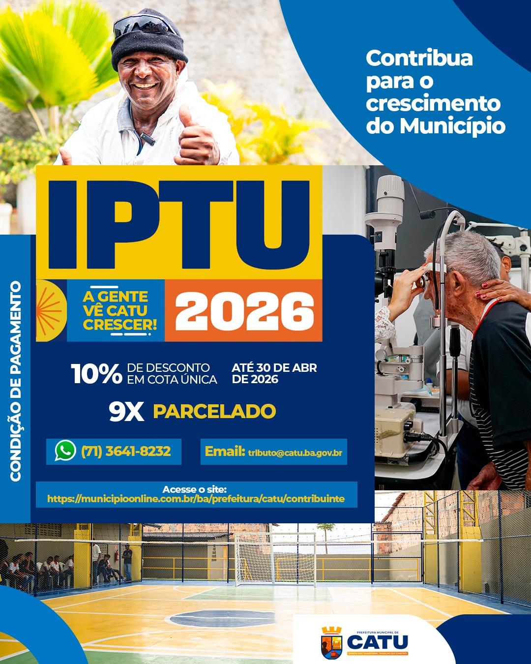 IPTU 2026: contribuintes de Catu têm desconto e opção de parcelamento