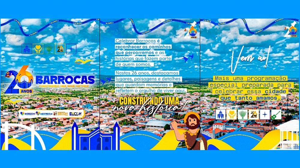 Prefeitura de Barrocas divulga programação dos 26 anos com inaugurações e festa na praça