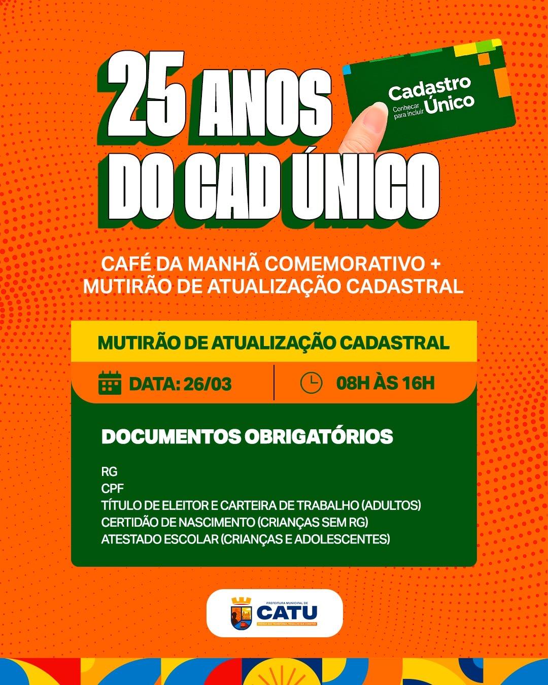 Prefeitura de Catu realiza mutirão de atualização do Cadastro Único no dia 26 de março