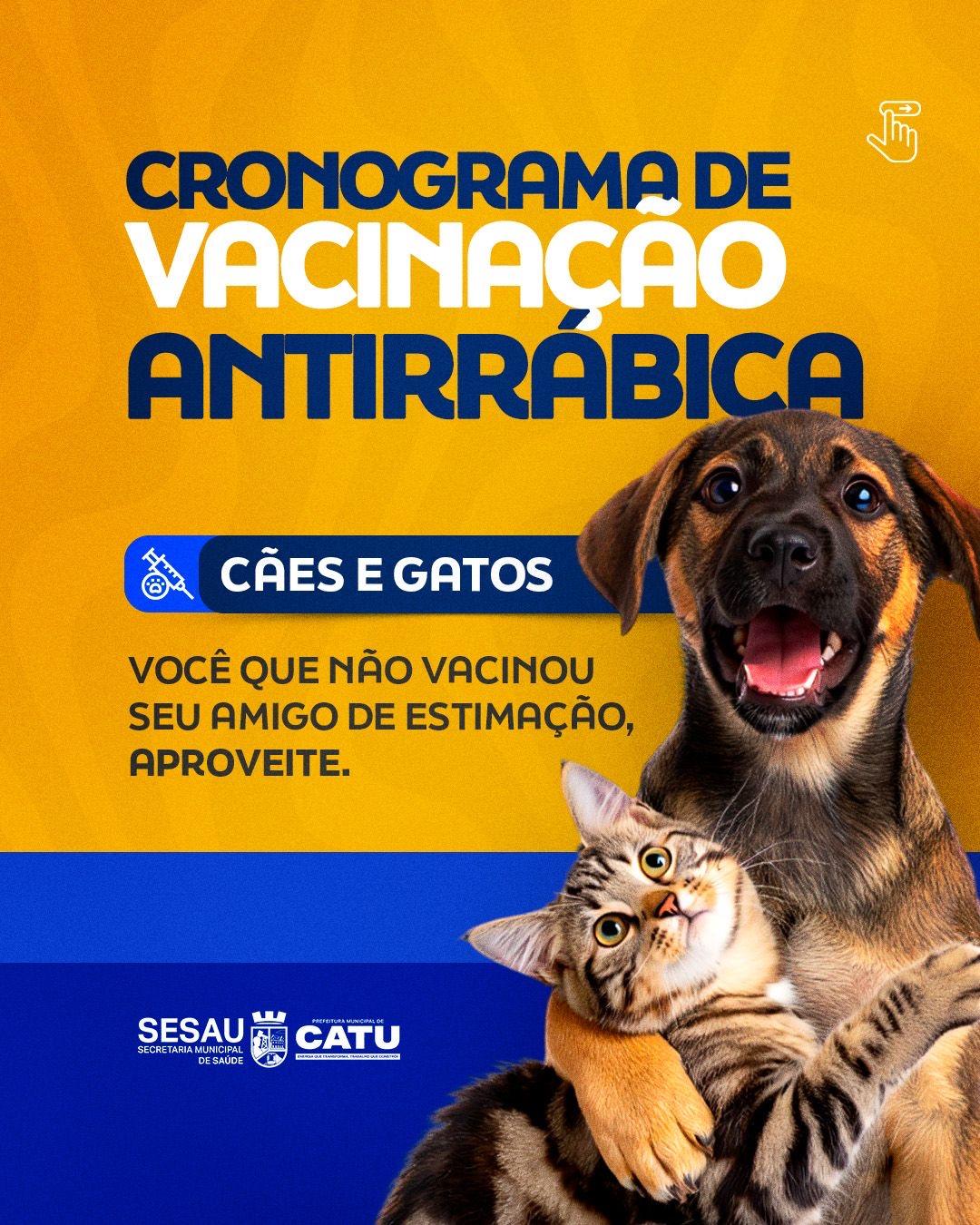 Prefeitura de Catu divulga cronograma da vacinação antirrábica para cães e gatos