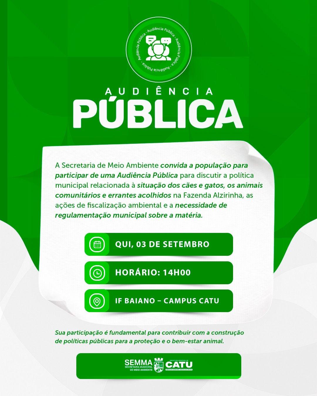 Audiência Pública vai discutir política municipal de proteção animal em Catu